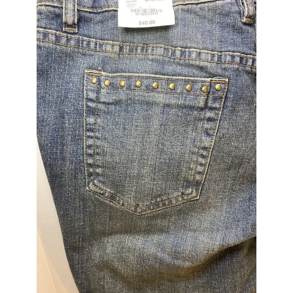 Liz Claiborne Size 12 Jeans Capri Dark‎ Vintage Wash Denim Short Stretch ~ New